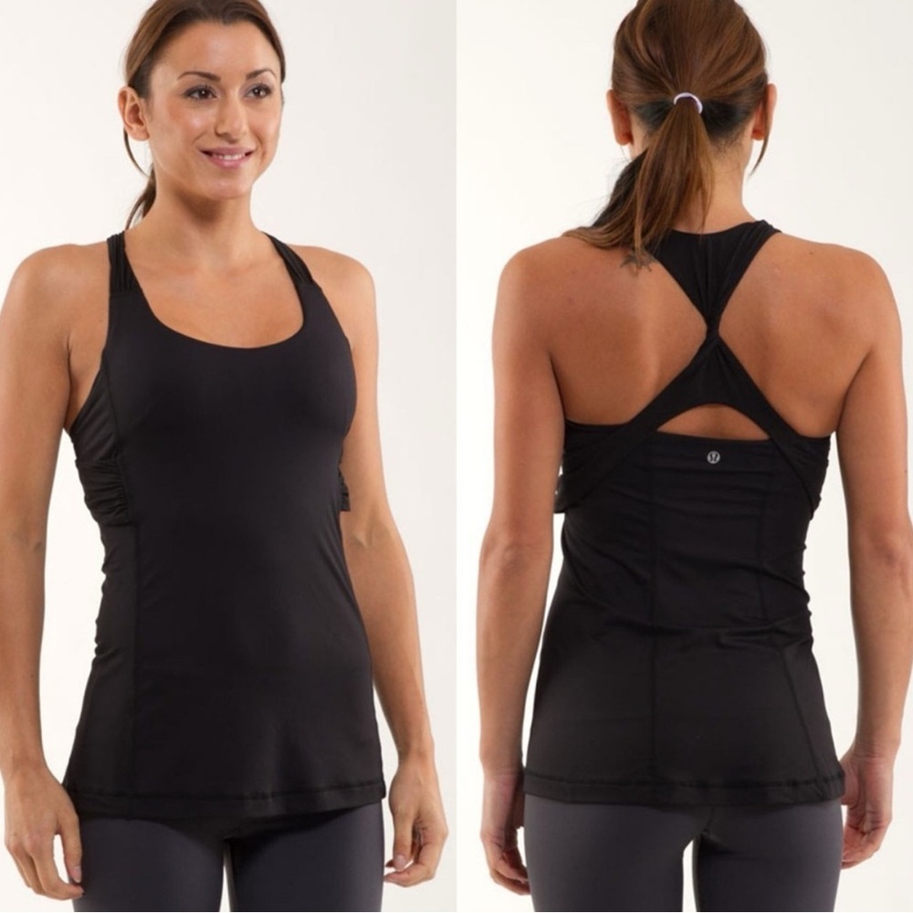 Lululemon Spin Me Tank Top Twist Black Size 6 Shelf Bra Gym Fitness Workout Yoga